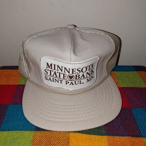 Minnesota State Bank St Paul MN Stitched Patch Trucker Mesh Snapback Hat w/Rope